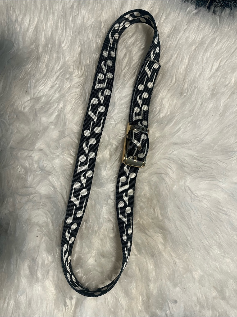 Black and White MUSIC NOTES Adjustable Women’s Belt with Gold Buckle